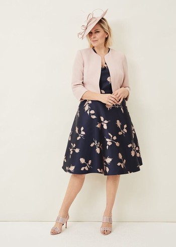 Phase Eight Jordyn Jacquard Fit And Flare Dress Navy/Pink Canada | FMRHVT-793